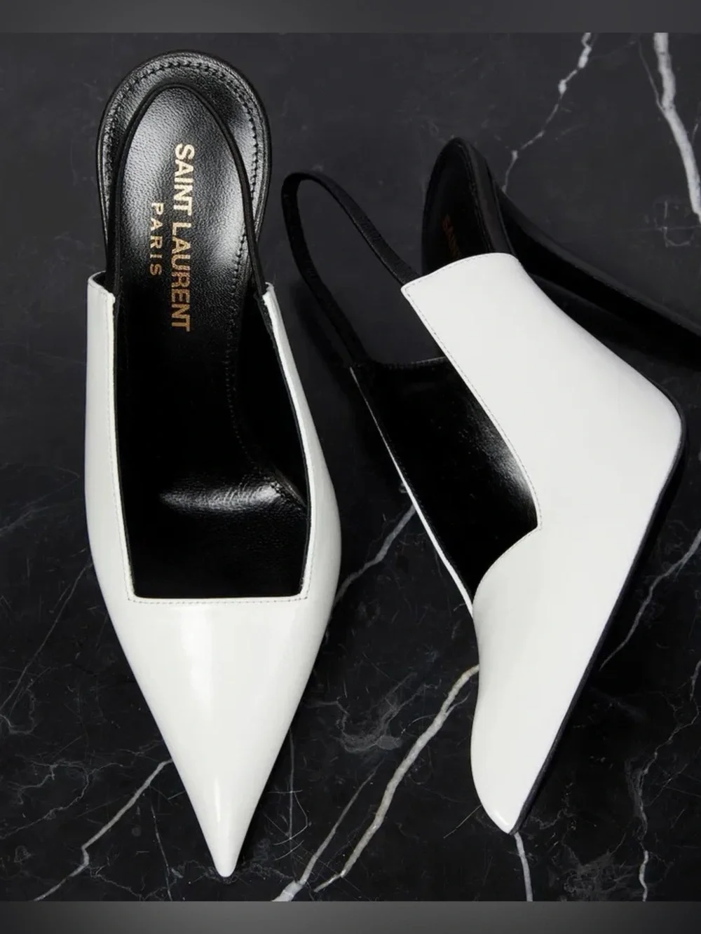 Saint Laurent Raven 110 Patent Leather Slingback Pumps in Blanc - Picture 2 of 10